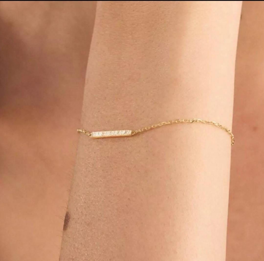 14K Gold Diamond Bar Bracelet Solid Gold Bracelet For Women Diamond Jewelry Gift For Sale 4