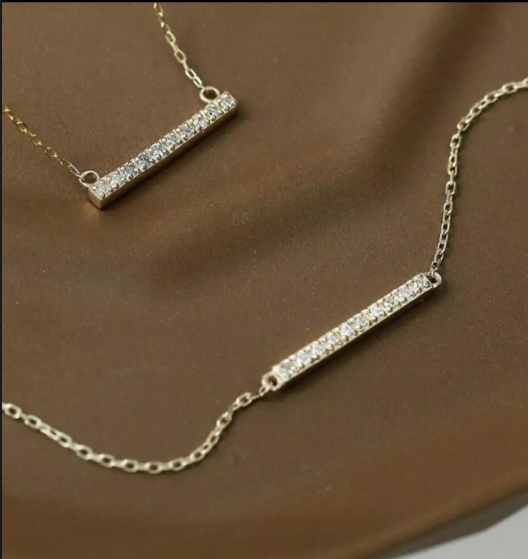 14K Gold Diamond Bar Bracelet Solid Gold Bracelet For Women Diamond Jewelry Gift In New Condition For Sale In Chicago, IL