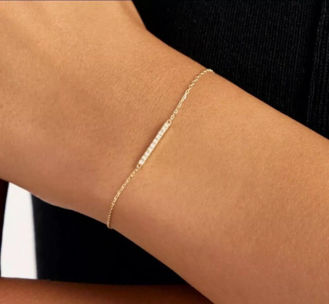 Women's 14K Gold Diamond Bar Bracelet Solid Gold Bracelet For Women Diamond Jewelry Gift For Sale