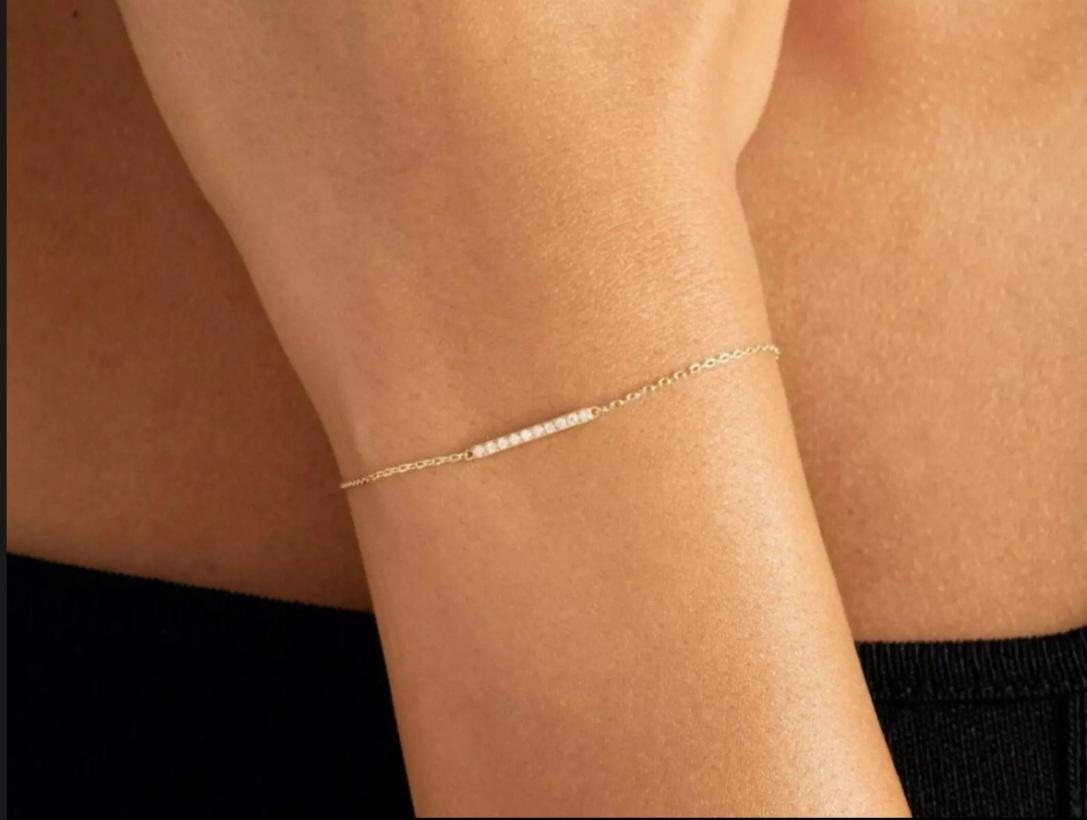 14K Gold Diamond Bar Bracelet Solid Gold Bracelet For Women Diamond Jewelry Gift For Sale 3
