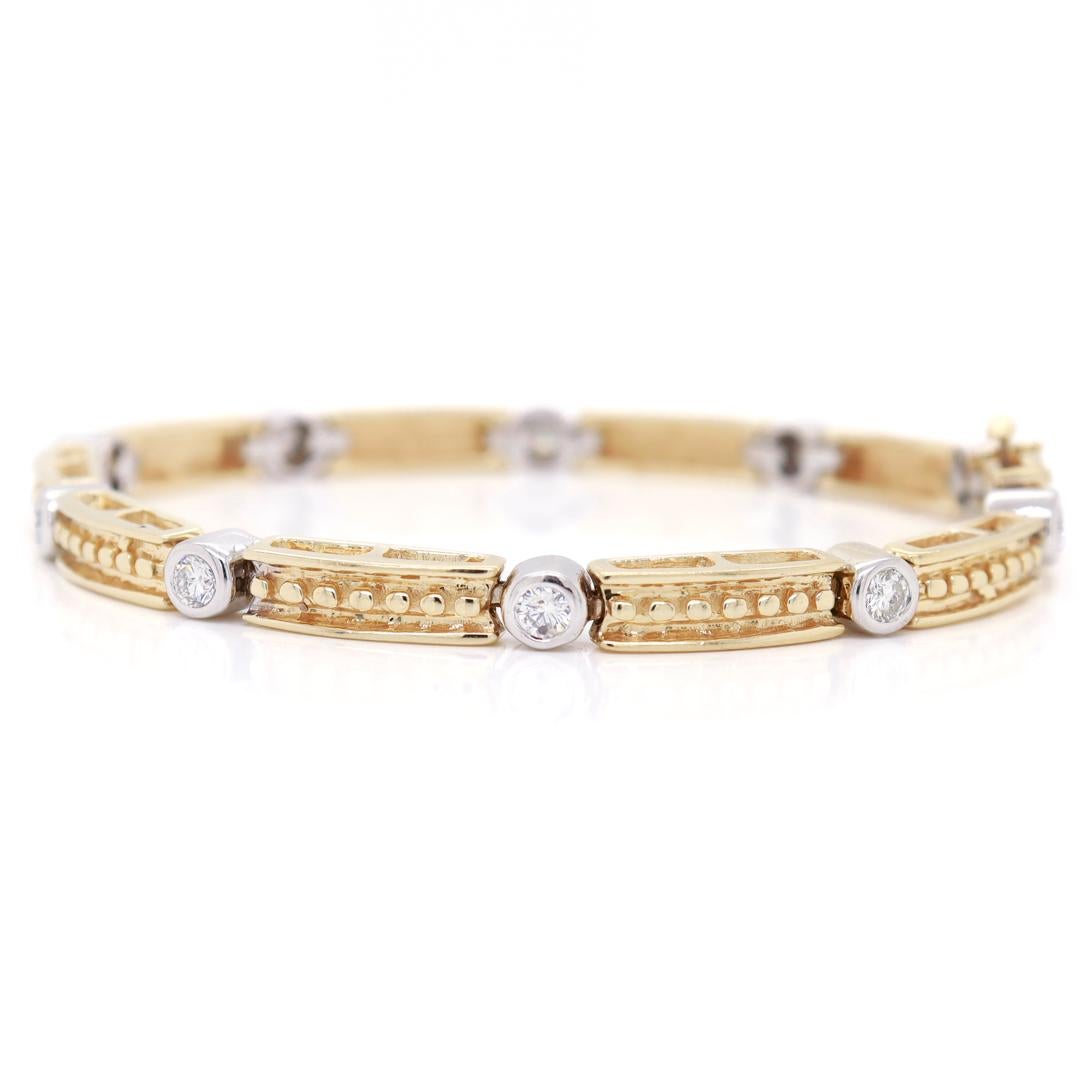 Taille ronde Bracelet à maillons en or 14k avec diamants et barrettes  en vente