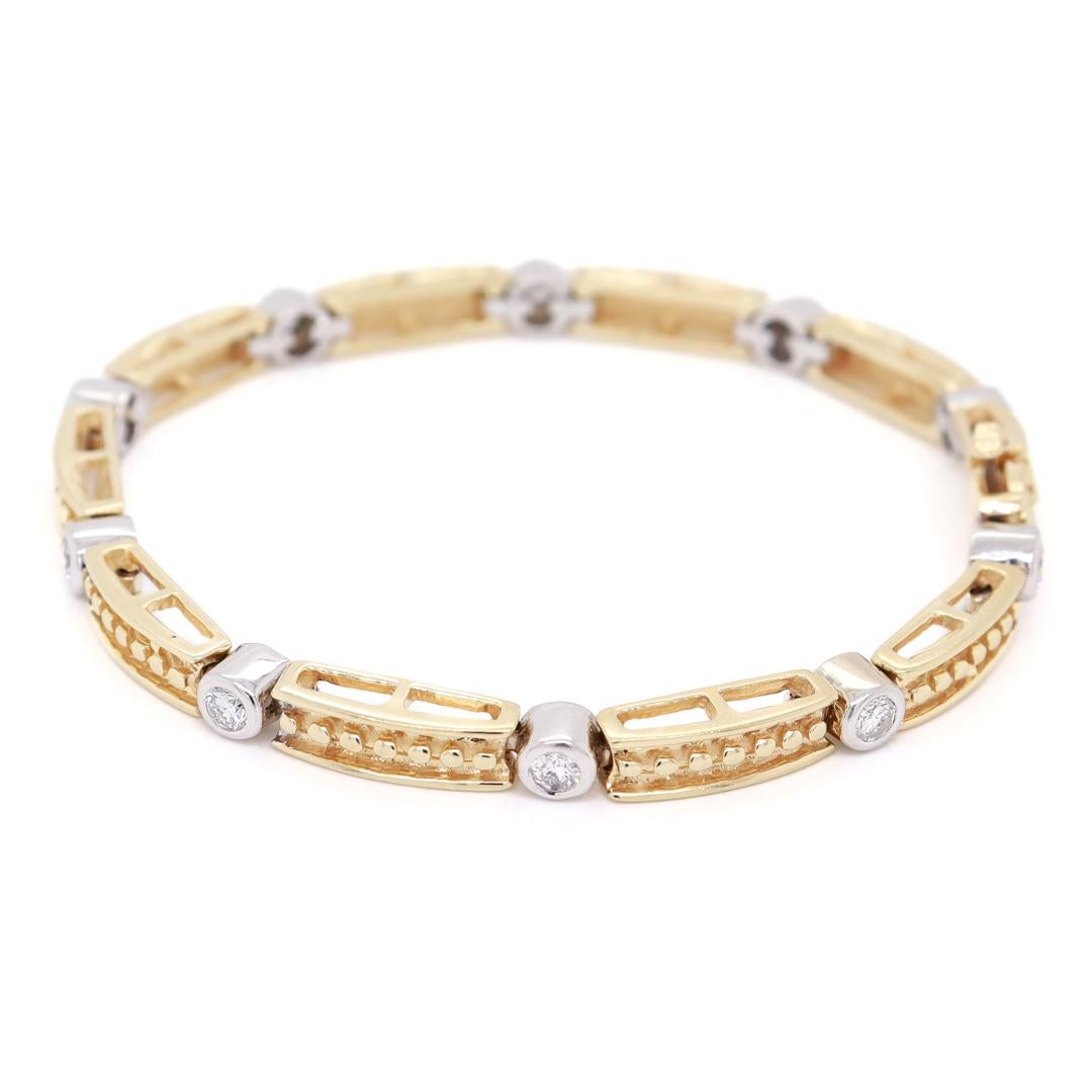 Bracelet à maillons en or 14k avec diamants et barrettes  Bon état - En vente à Philadelphia, PA