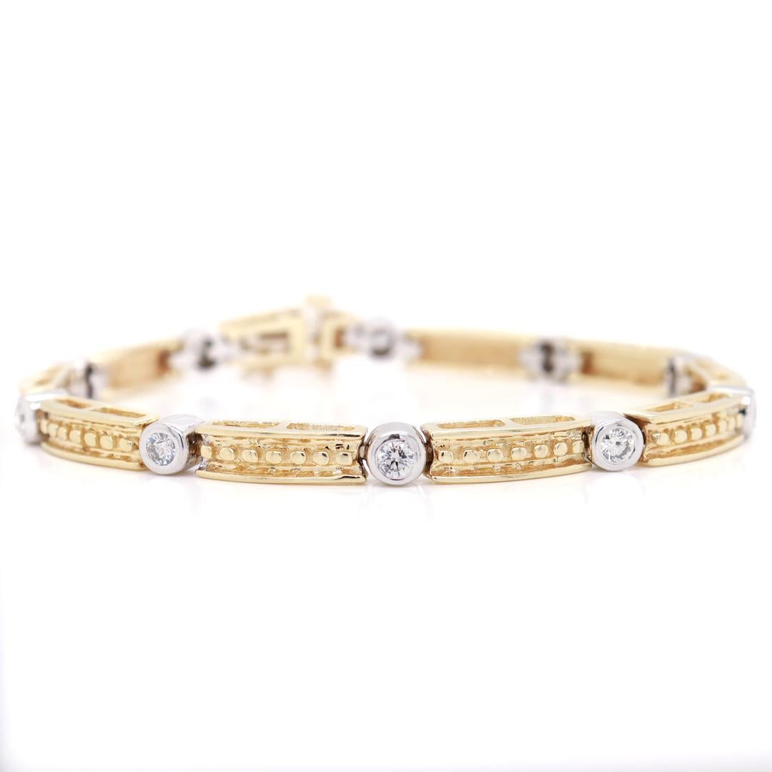 Women's 14k Gold Diamond & Bar Link Station Bracelet  For Sale