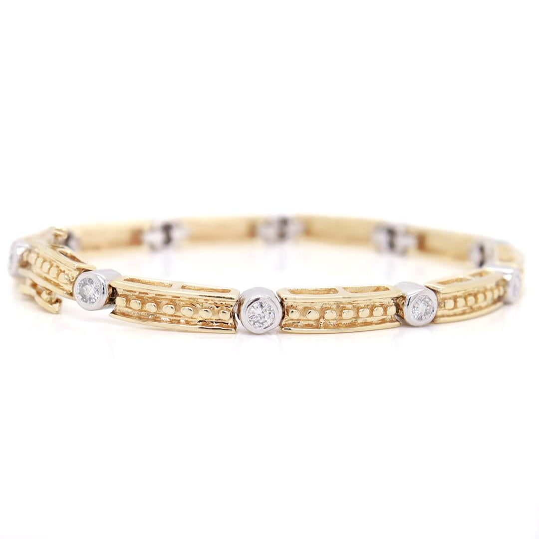 Bracelet à maillons en or 14k avec diamants et barrettes  en vente 1