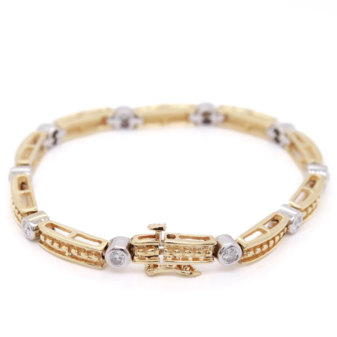 Bracelet à maillons en or 14k avec diamants et barrettes  en vente 3