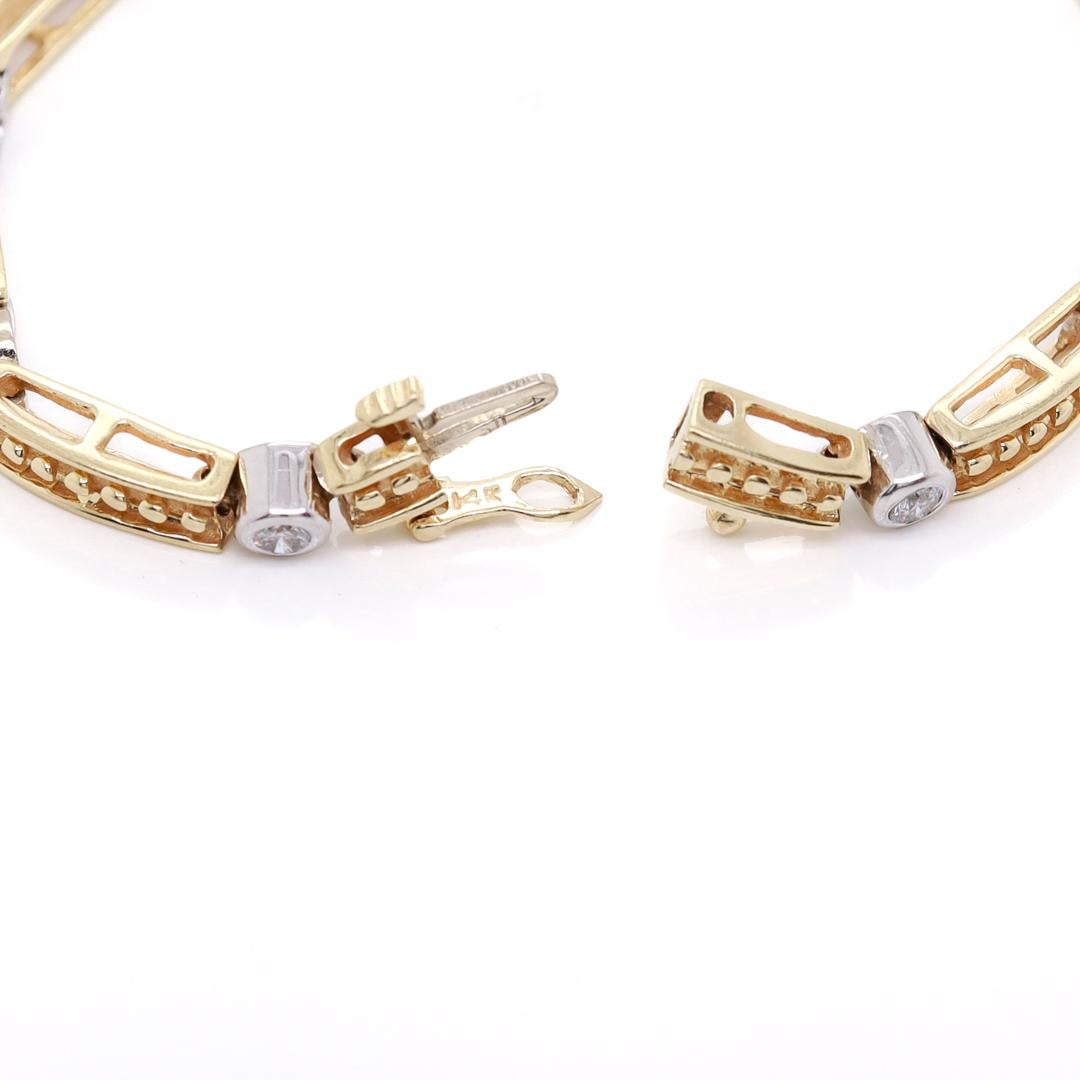 14k Gold Diamond & Bar Link Station Bracelet  For Sale 4