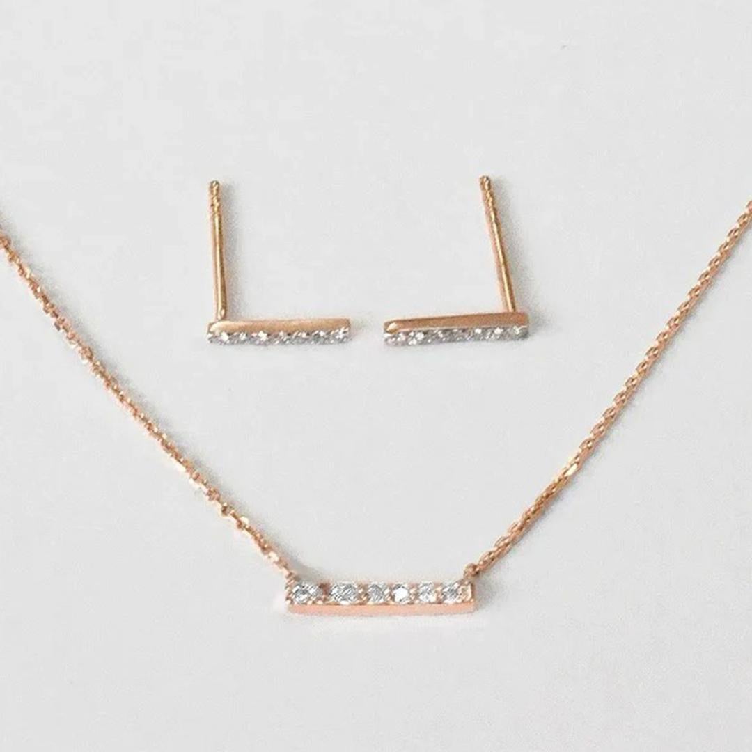 Modern 14k Gold Diamond Bar Necklace Micro Pave Diamond Bar Necklace Pendant For Sale