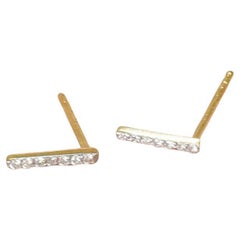 14k Gold Diamond Bar Stud Earrings Dainty Minimalist Everyday Diamond Gold Stud