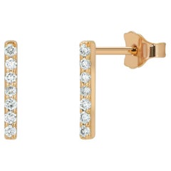 14k Gold Diamond Bar Stud Earrings Dainty Minimalist Everyday Diamond Gold Stud