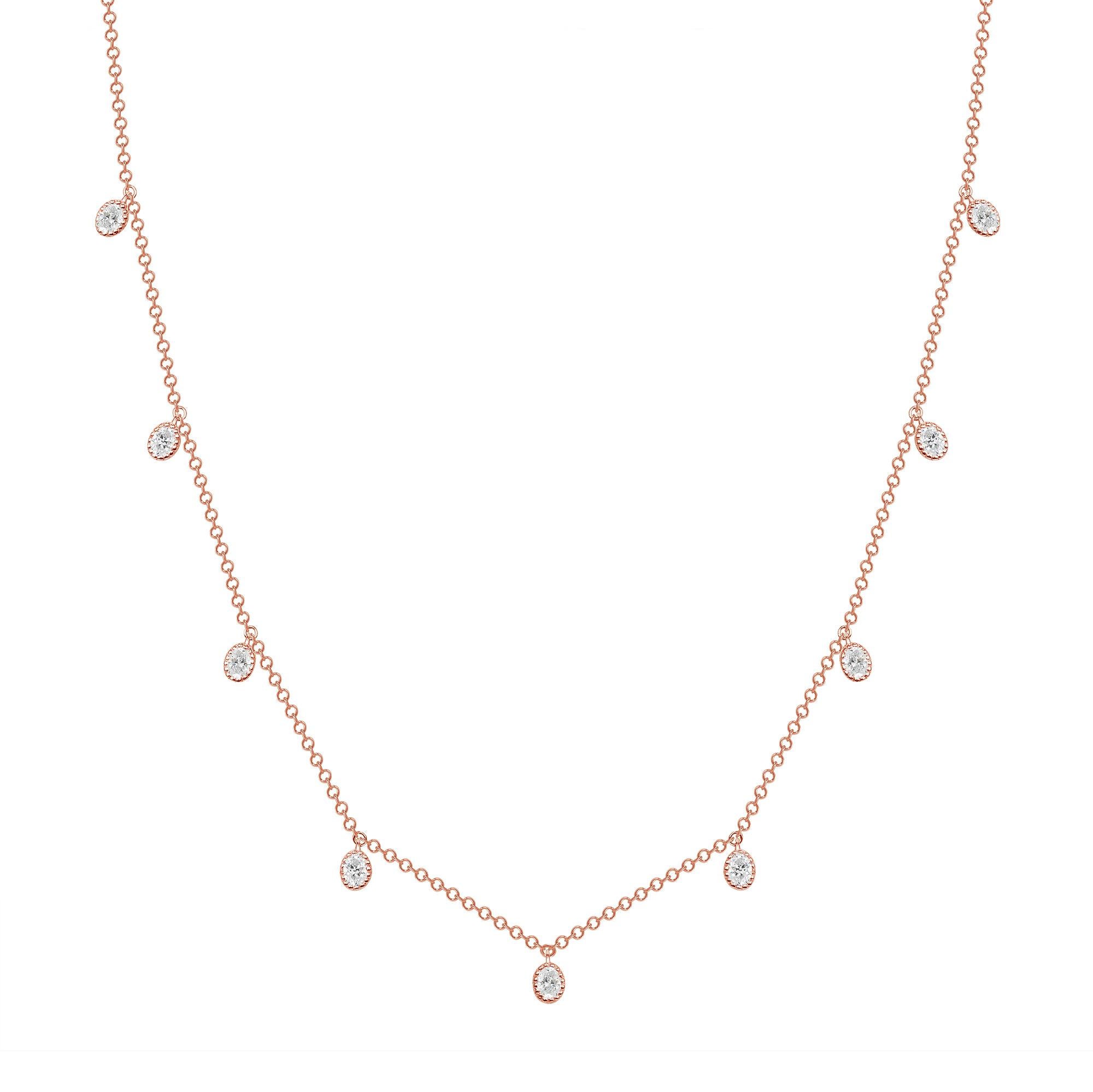 Contemporary 14K Gold  Diamond Bezel Fringe Choker Necklace For Sale