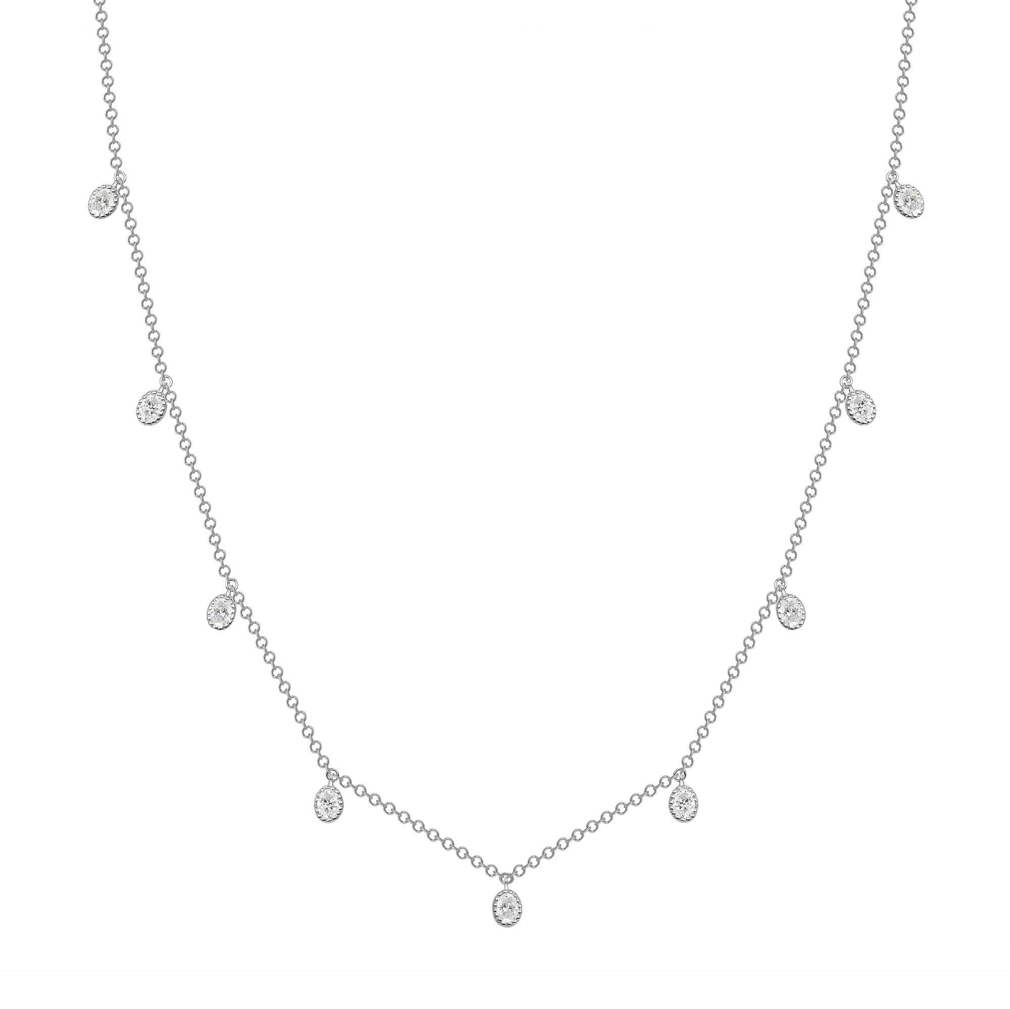14K Gold  Diamant-Fransen-Halskette mit Lünette (Ovalschliff) im Angebot