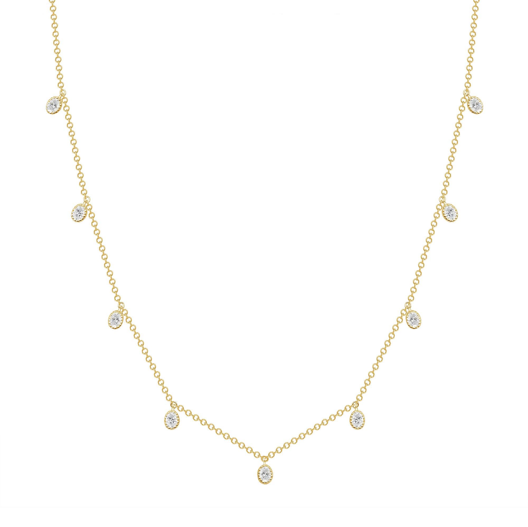 14K Gold  Diamant-Fransen-Halskette mit Lünette im Zustand „Neu“ im Angebot in Los Angeles, CA