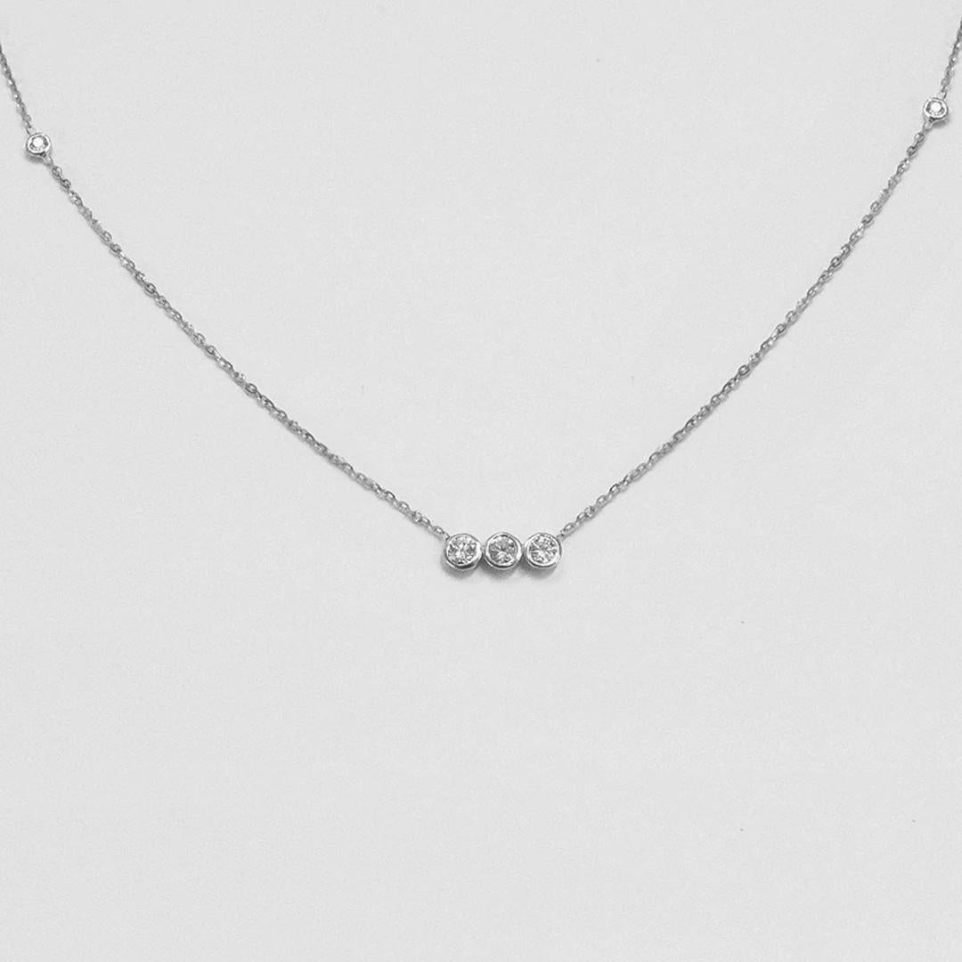 Modern 14k Gold Diamond Bezel Necklace Diamond Bar Necklace For Sale