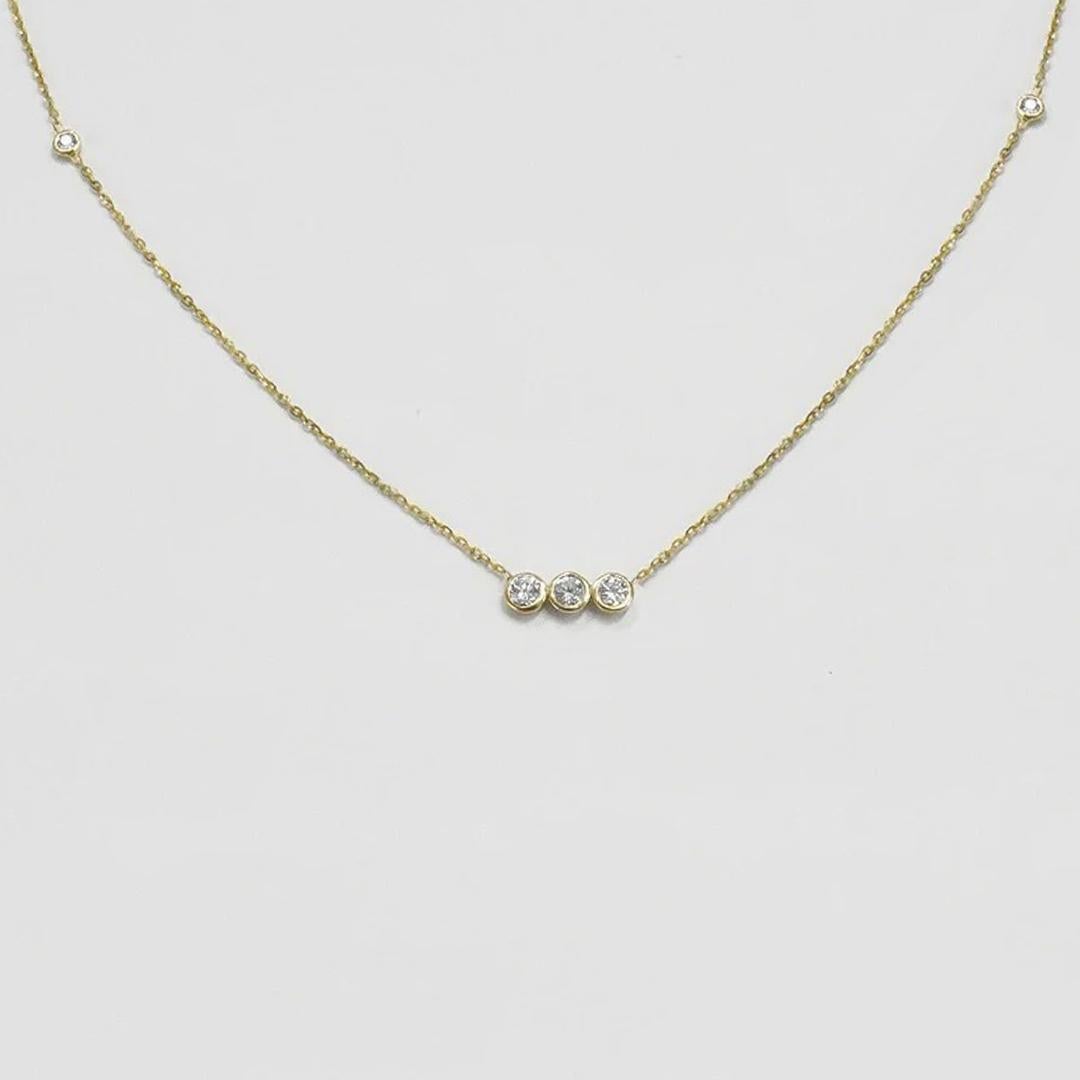 14k Gold Diamond Bezel Necklace Diamond Bar Necklace In New Condition For Sale In Bangkok, TH
