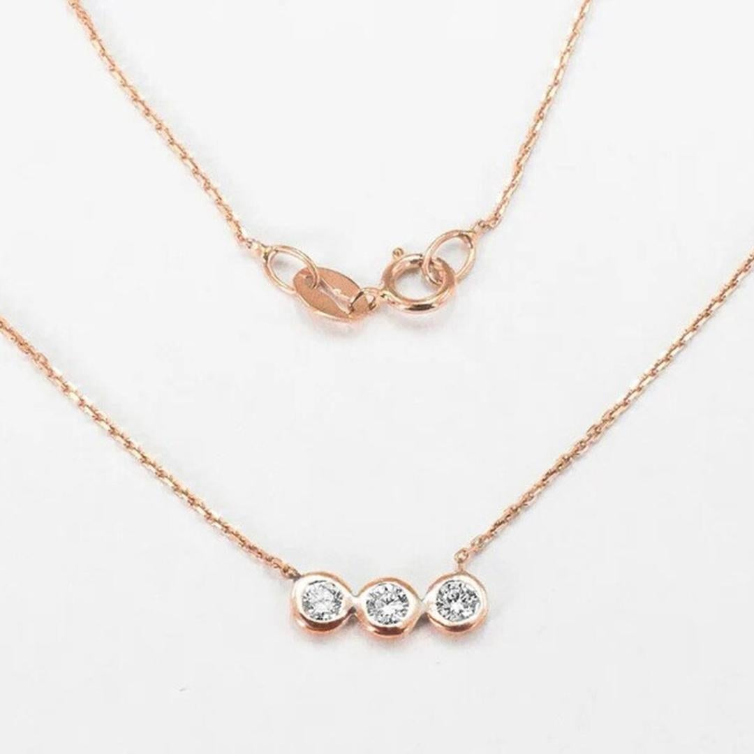 Round Cut 14k Gold Diamond Bezel Necklace Diamond Bar Necklace Layered Jewelry For Sale