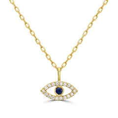 14K Gold Diamond & Blue Sapphire Evil Eye Pendant