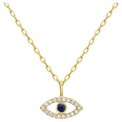 14K Gold Diamond & Blue Sapphire Evil Eye Pendant