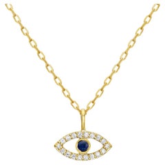 14K Gold Diamond 
Blue Sapphire Evil Eye Pendant