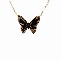 14K Gold Diamond Butterfly Necklace 0.26 Carat Pendant Two-Tone Gold Necklace