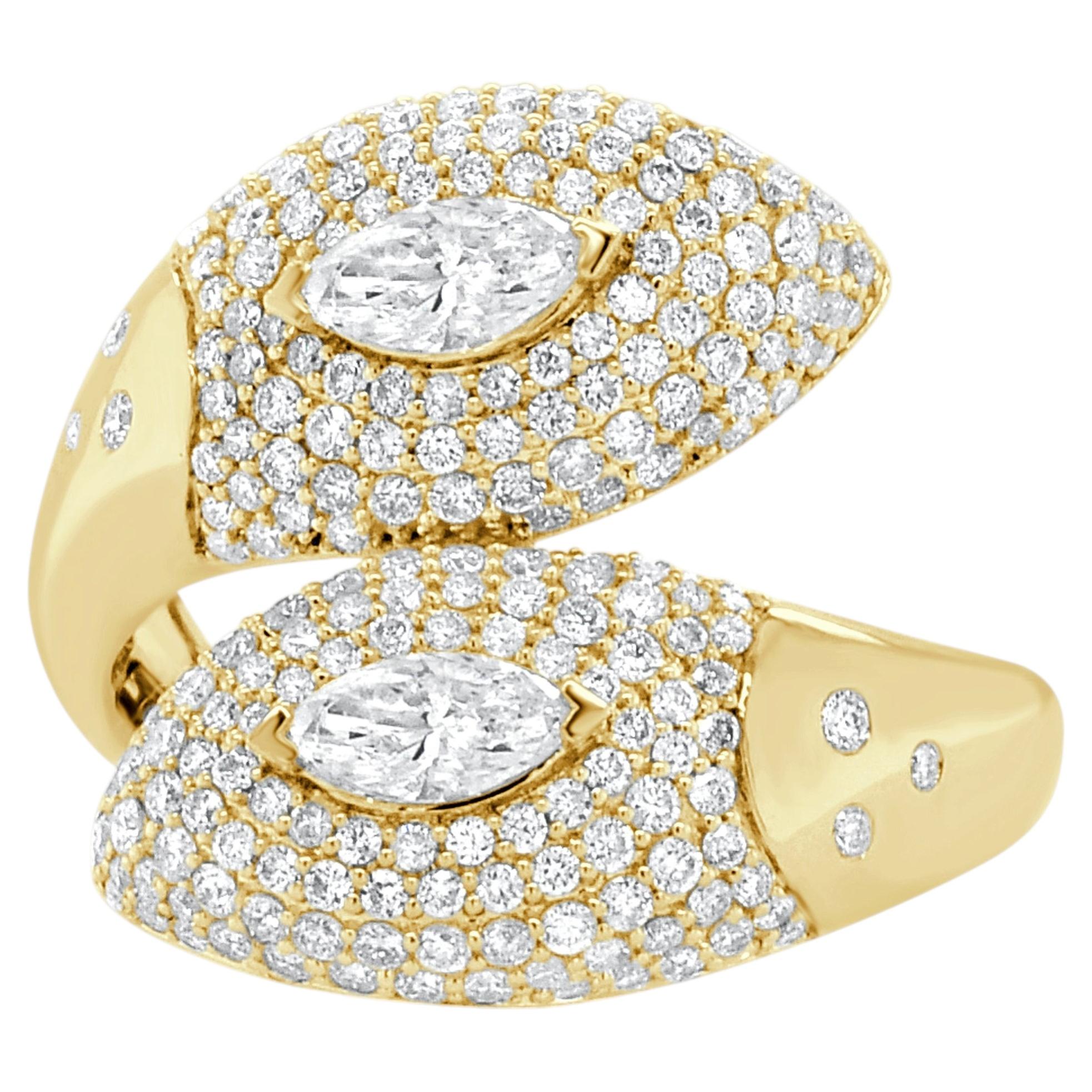 14K Gold Diamond Bypass Ring 1.47cttw GH-SI, NEW