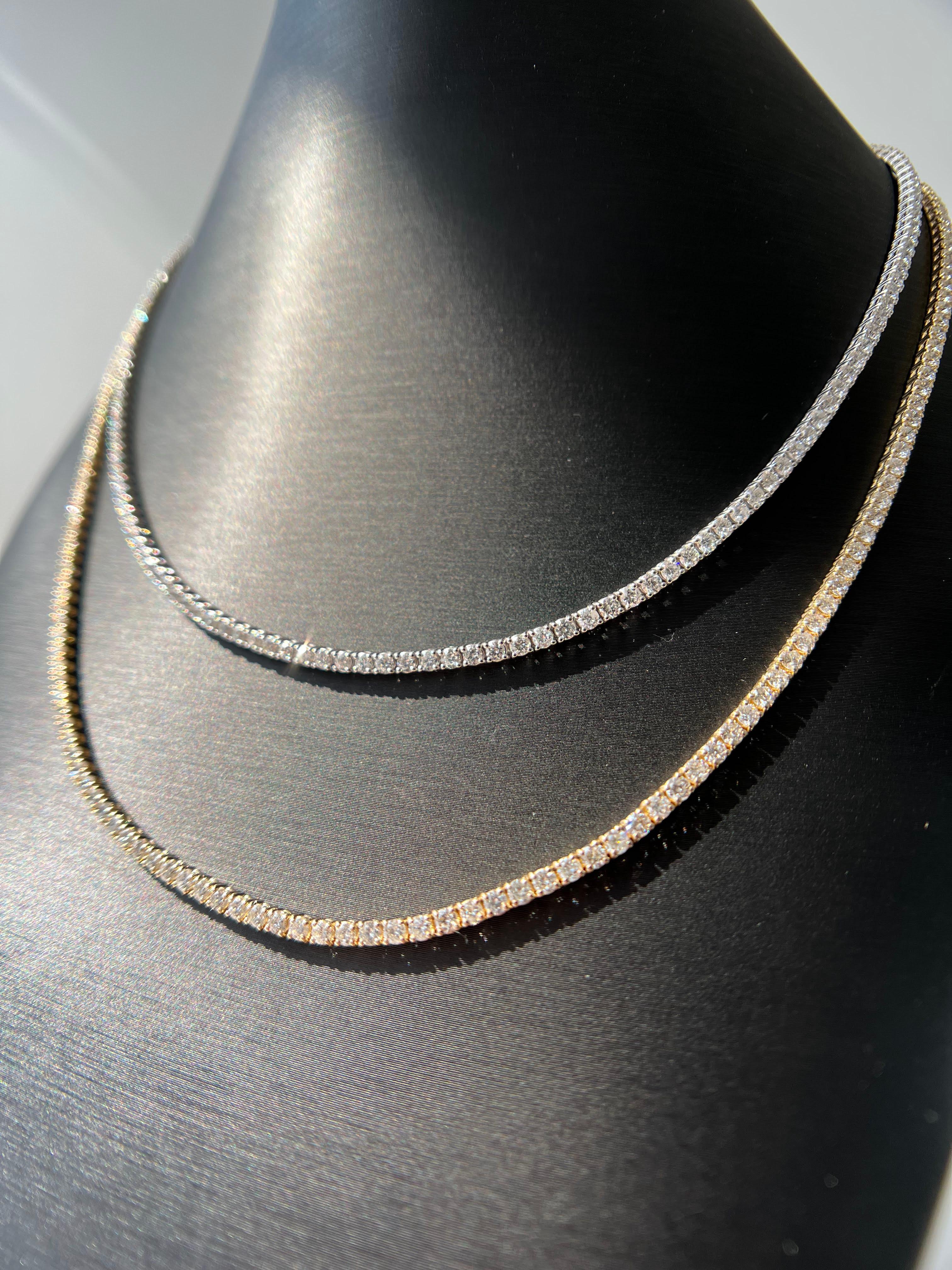 14k Gold Diamant Kette Halskette, Tennis Halskette, Choker Verstellbare Halskette (Moderne) im Angebot