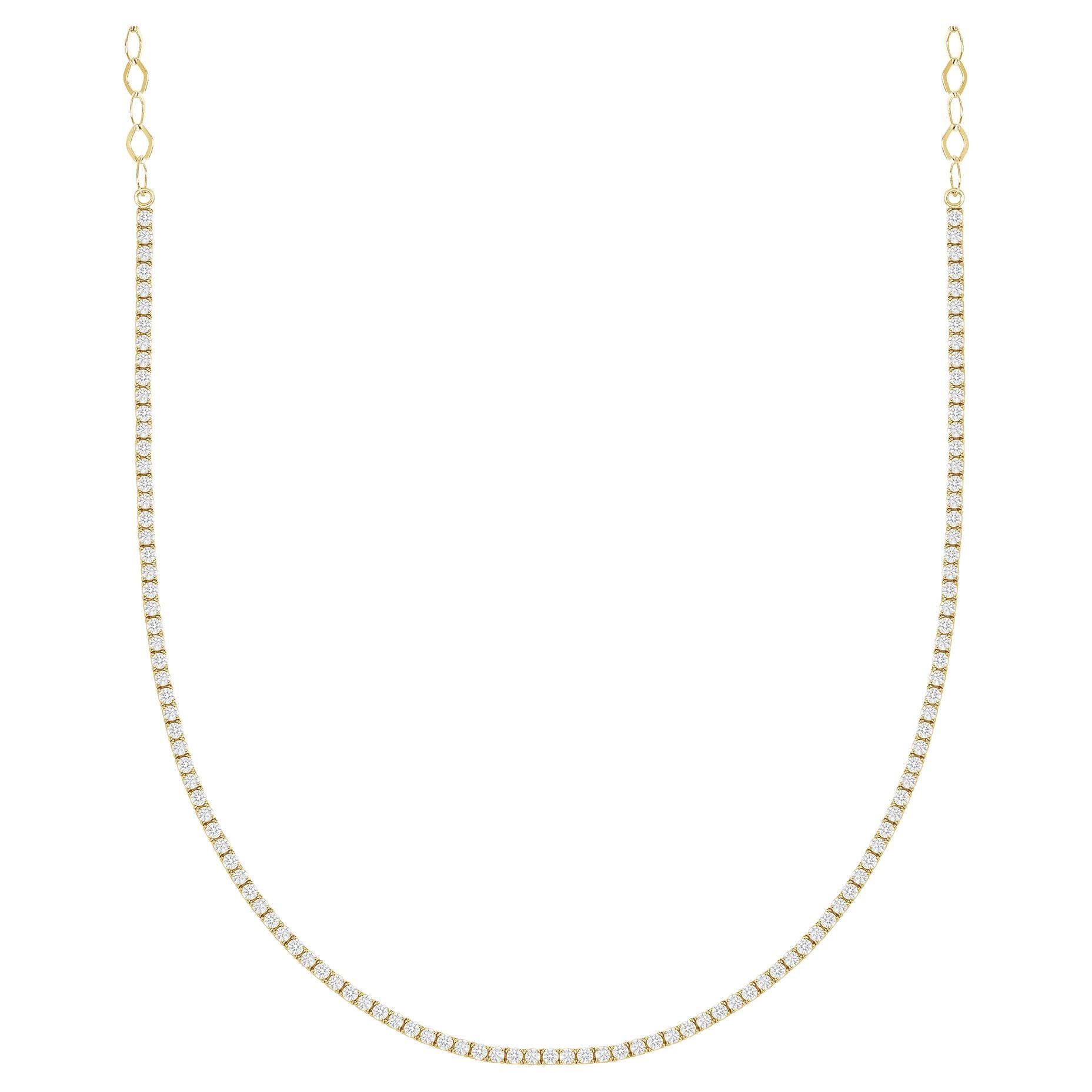 14k Gold Diamond Chain Necklace, Tennis Necklace, Choker Adjustable Necklace