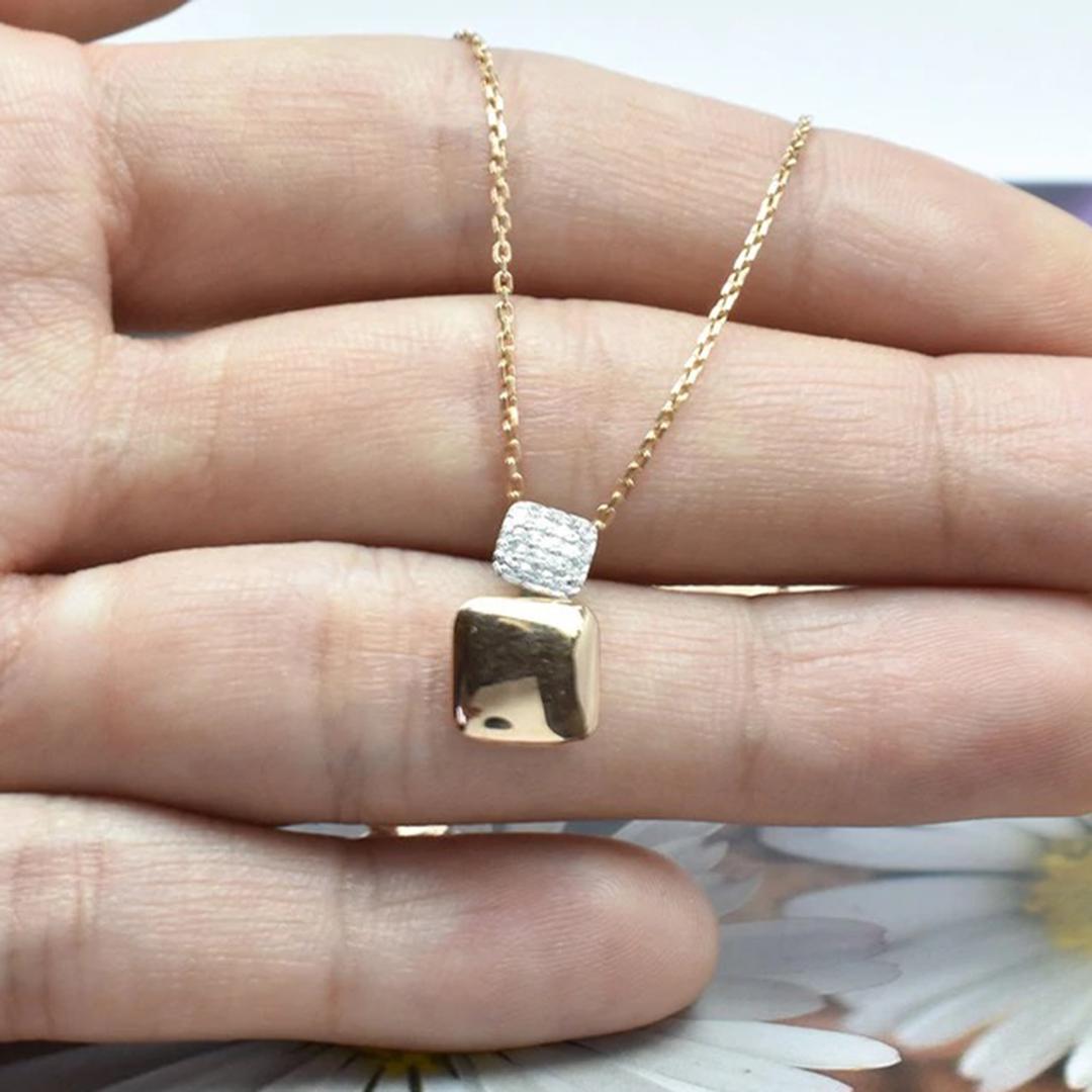 Modern 14k Gold Diamond Charm Pendant Necklace Lucky Pillow Charm Necklace For Sale