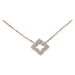 14k Gold Diamond Charm Pendant Necklace Square Flower Clover Charm Necklace