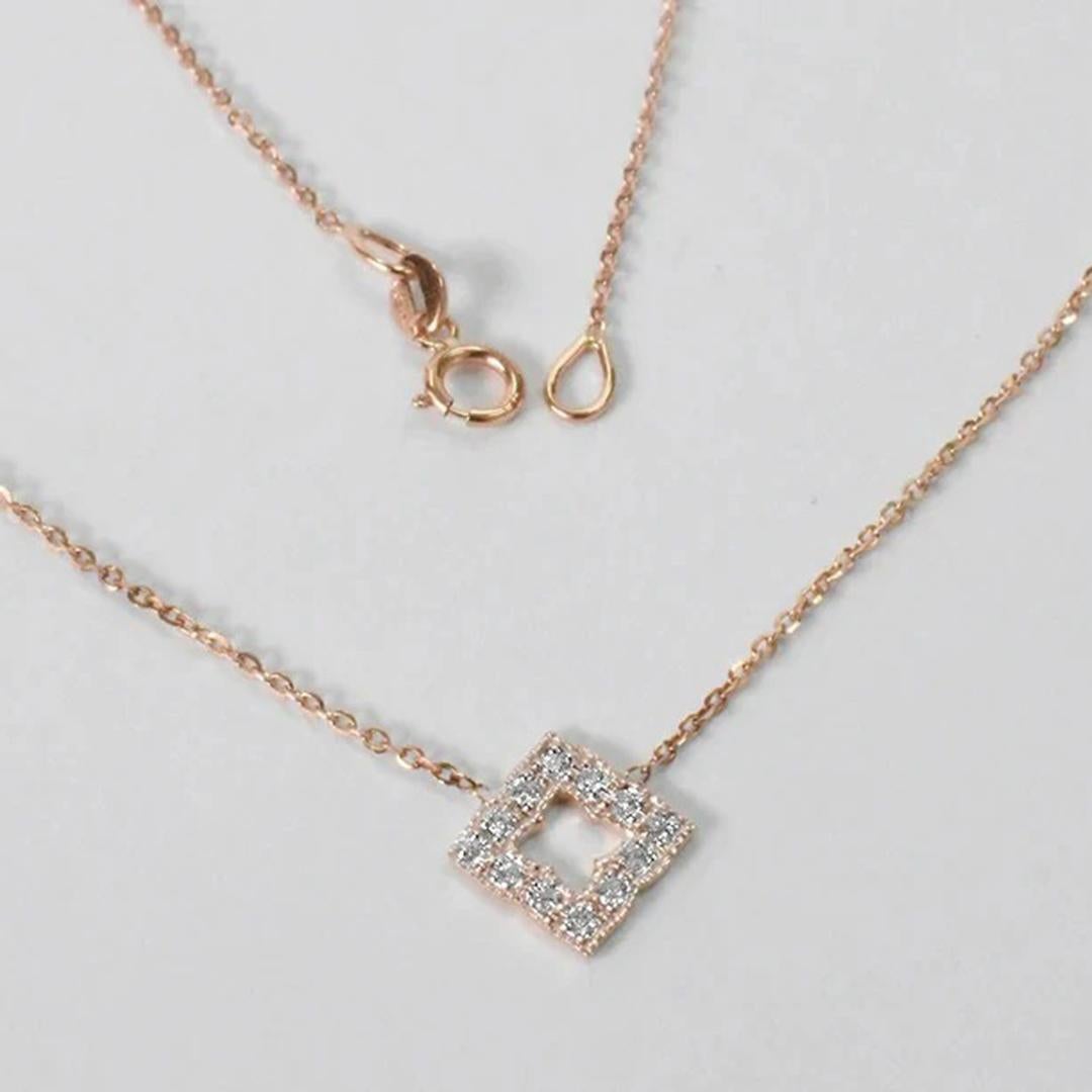 14k Gold Diamant-Charm-Anhänger-Halskette Quadratische Blume Kleeblatt-Charm-Halskette (Rundschliff) im Angebot