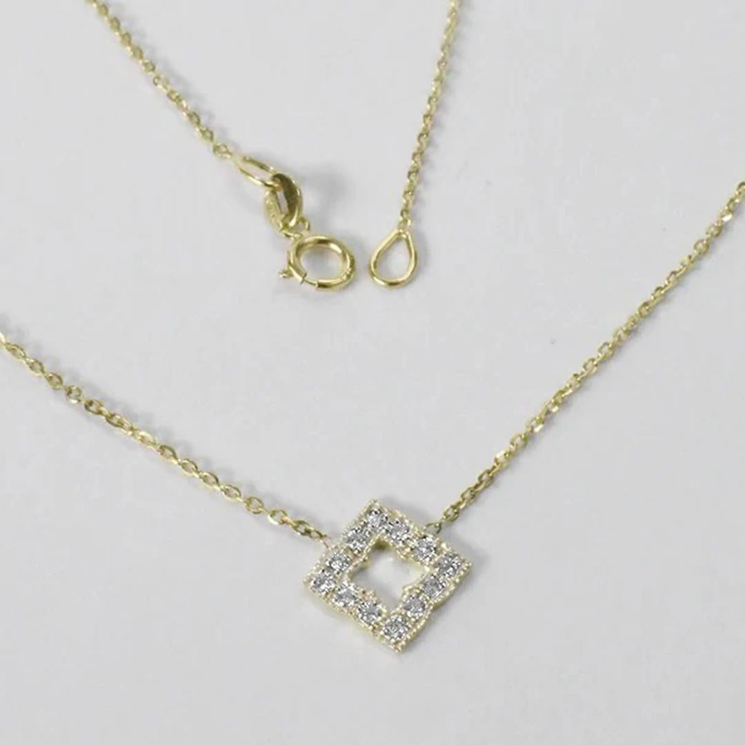 14k Gold Diamant-Charm-Anhänger-Halskette Quadratische Blume Kleeblatt-Charm-Halskette im Zustand „Neu“ im Angebot in Bangkok, TH