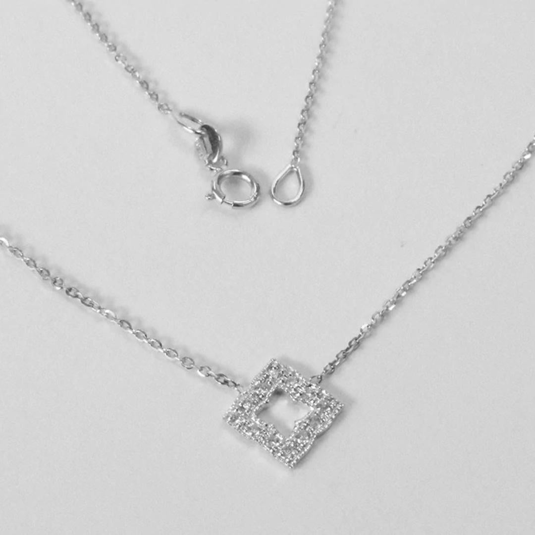 14k Gold Diamant-Charm-Anhänger-Halskette Quadratische Blume Kleeblatt-Charm-Halskette für Damen oder Herren im Angebot