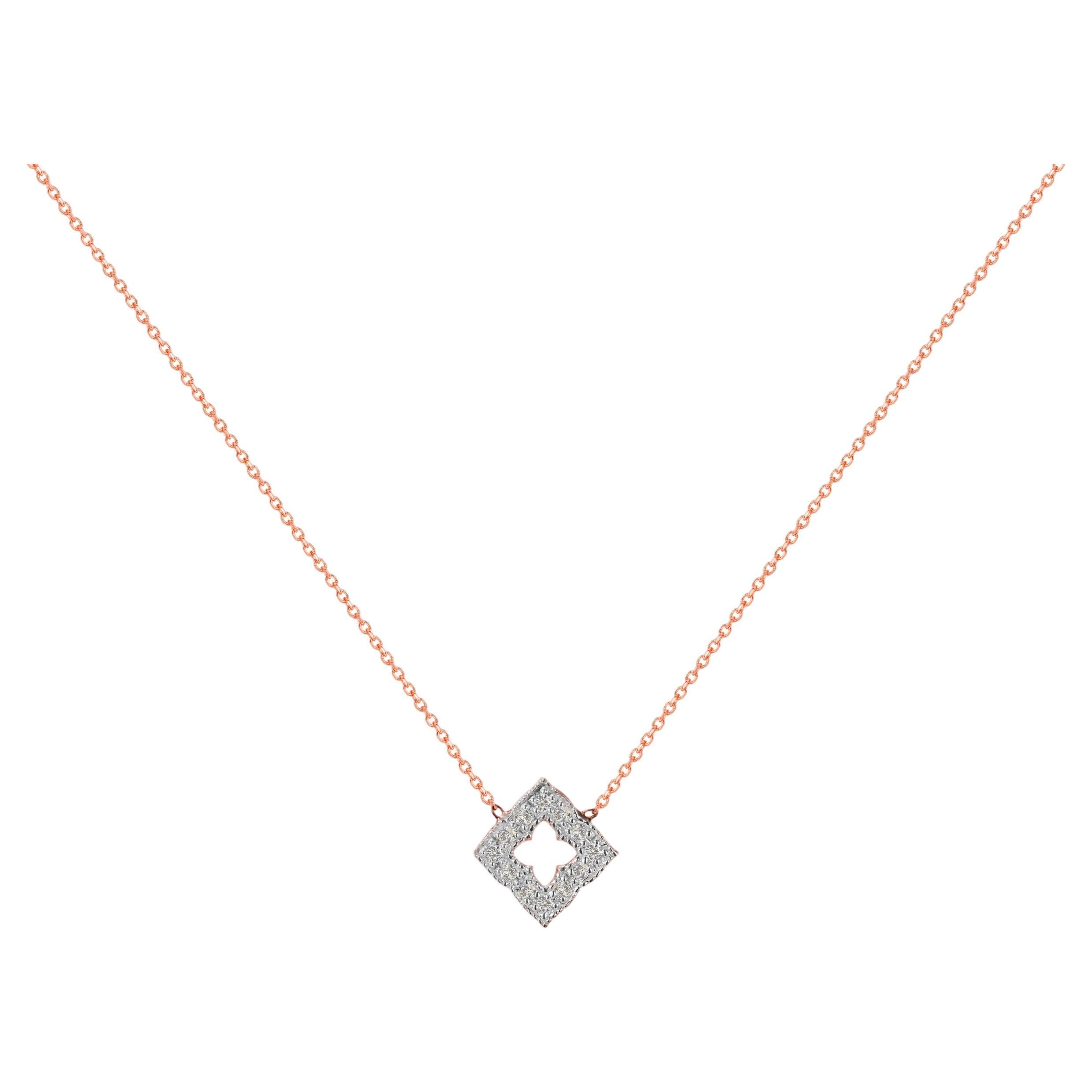 14k Gold Diamond Charm Pendant Necklace Square Flower Clover Charm Necklace