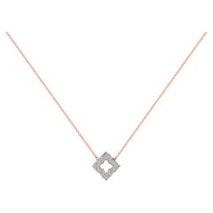 14k Gold Diamond Charm Pendant Necklace Square Flower Clover Charm Necklace