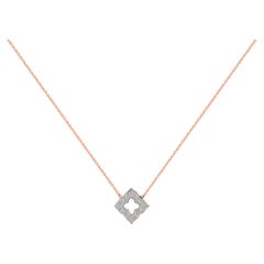 14k Gold Diamond Charm Pendant Necklace Square Flower Clover Charm Necklace