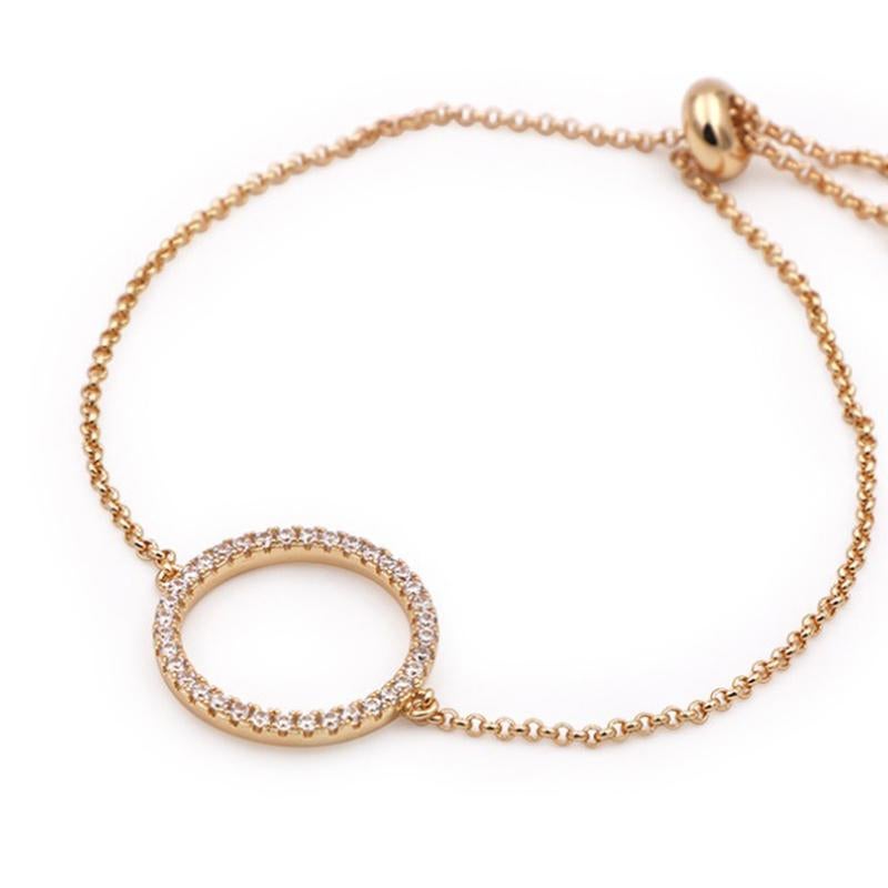 Donna Bracciale aureola con diamante rotondo in oro giallo 14K in vendita