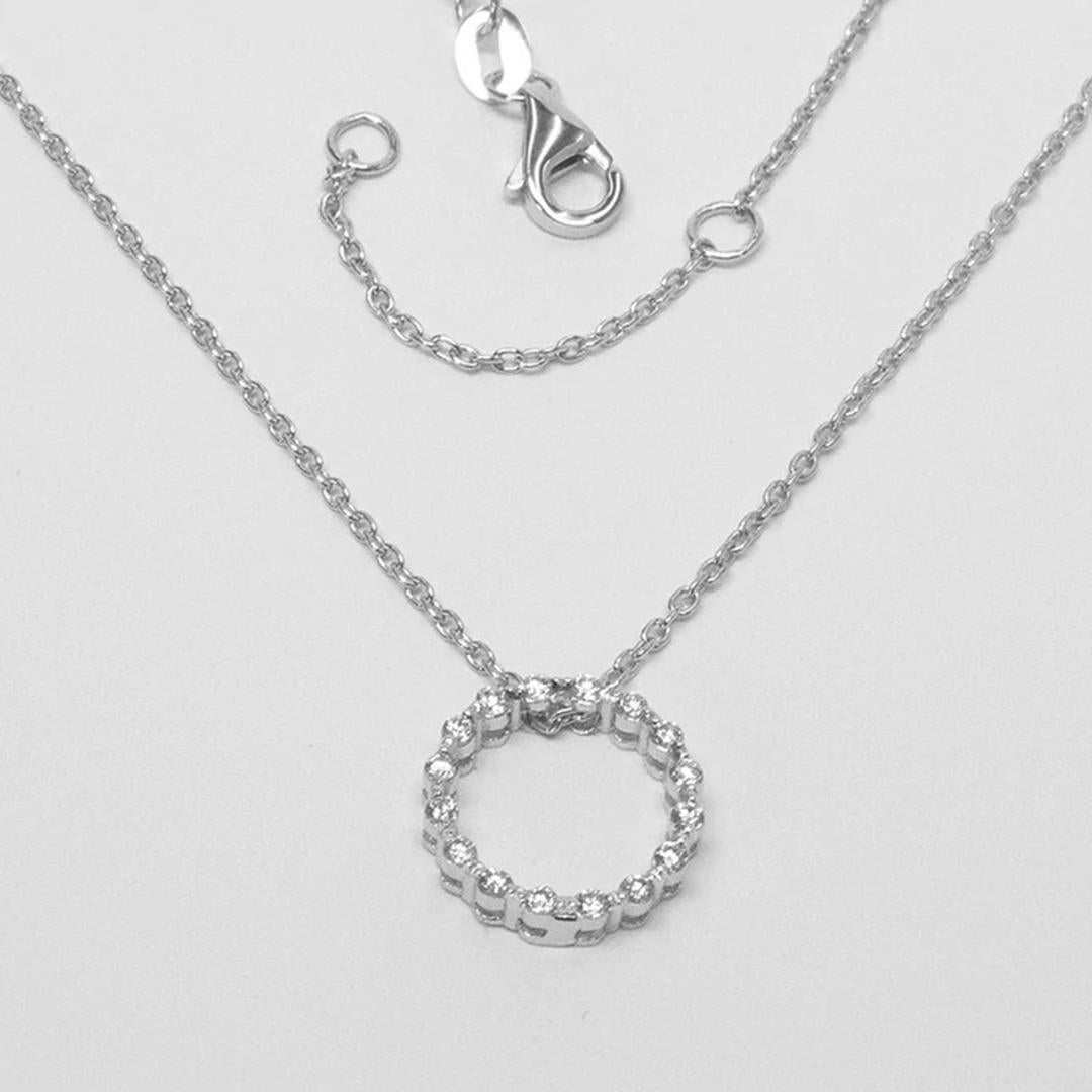Round Cut 14k Gold Diamond Circle Necklace Diamond Karma Necklace Circle Pendant For Sale