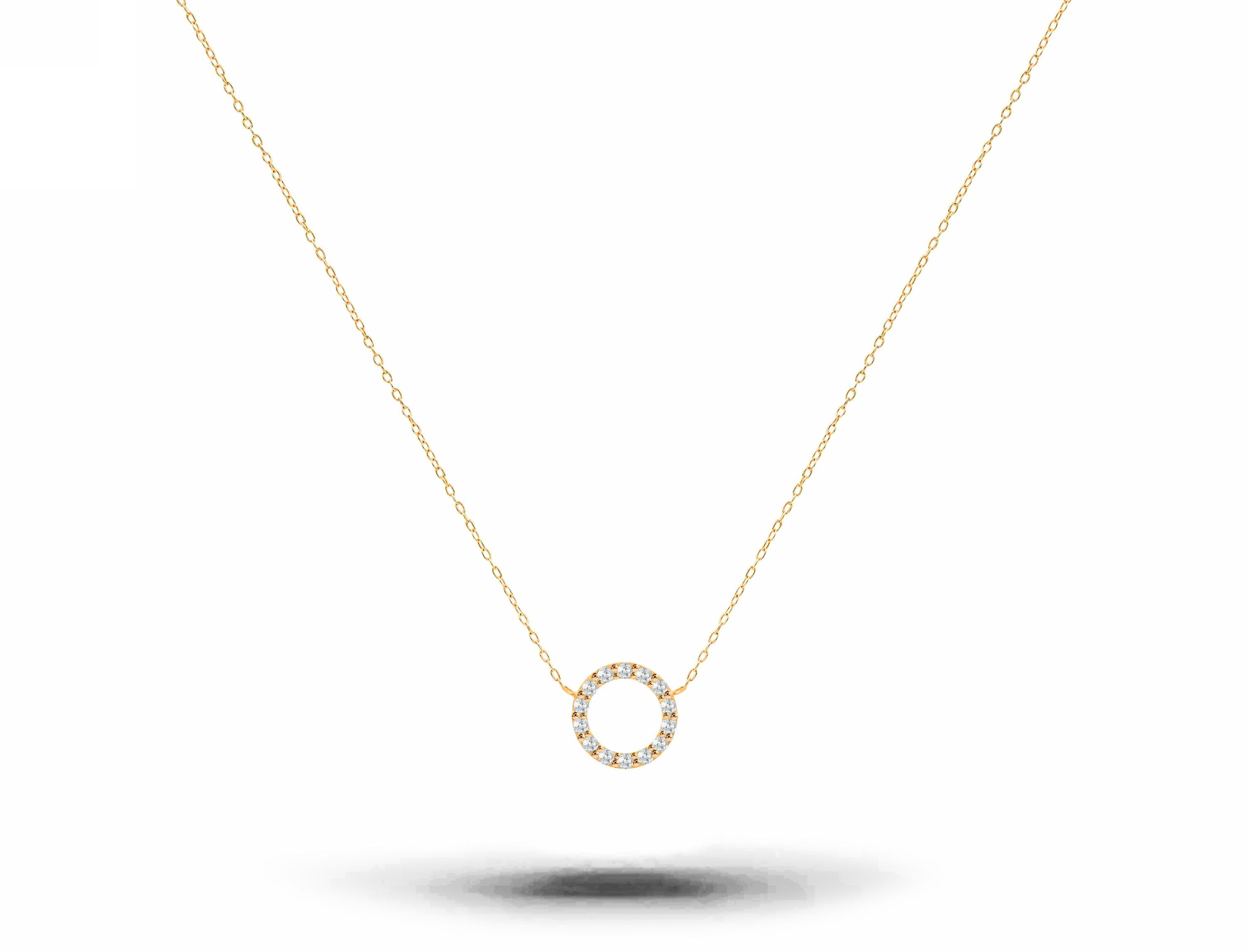 Diamond Circle Necklace is made of 14k solid gold available in three colors of gold: White Gold / Rose Gold / Yellow Gold.

Natural genuine round cut diamond each diamond is hand selected by me to ensure quality and set by a master setter in our