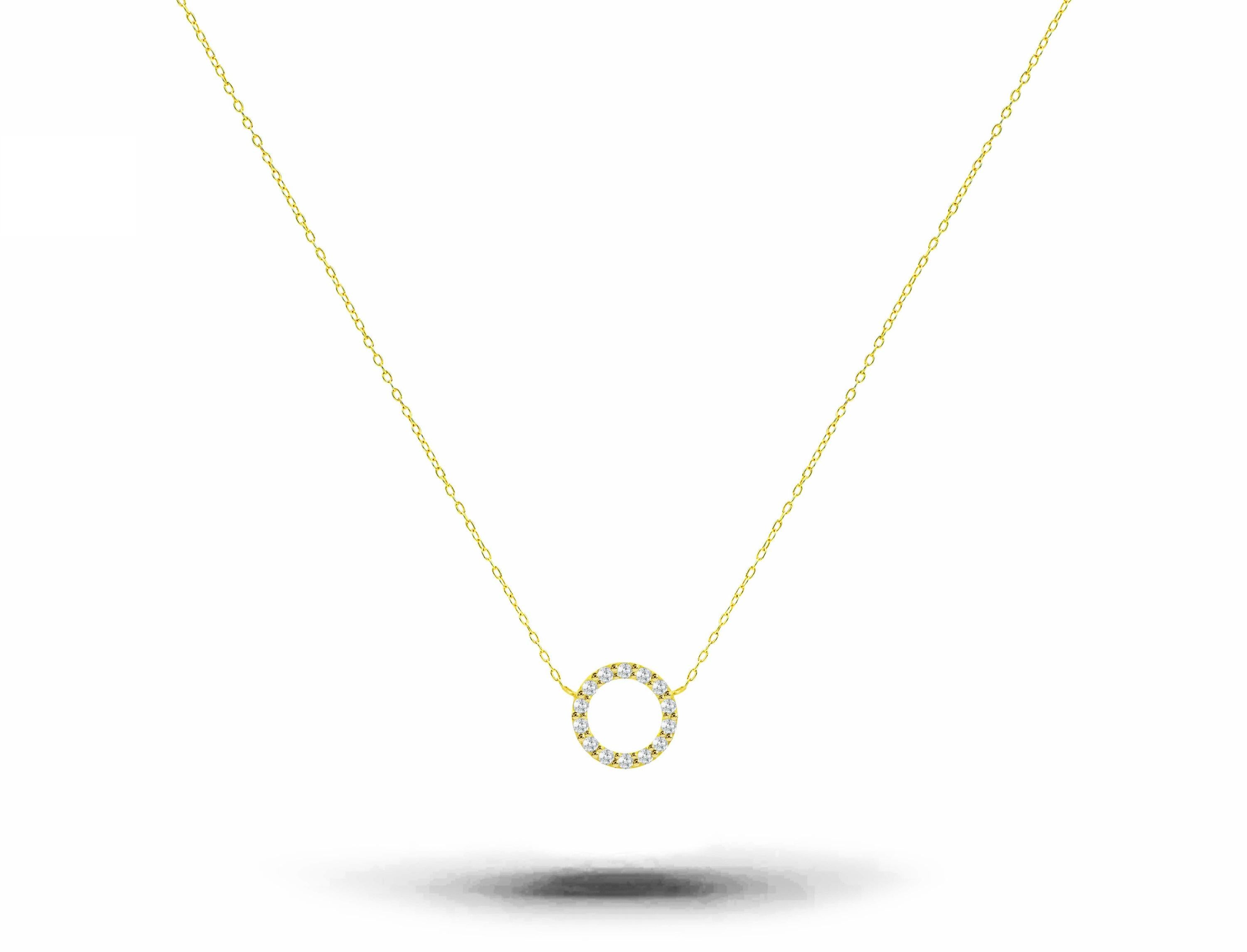 Modern 14k Gold Diamond Circle Necklace Layering Necklace For Sale