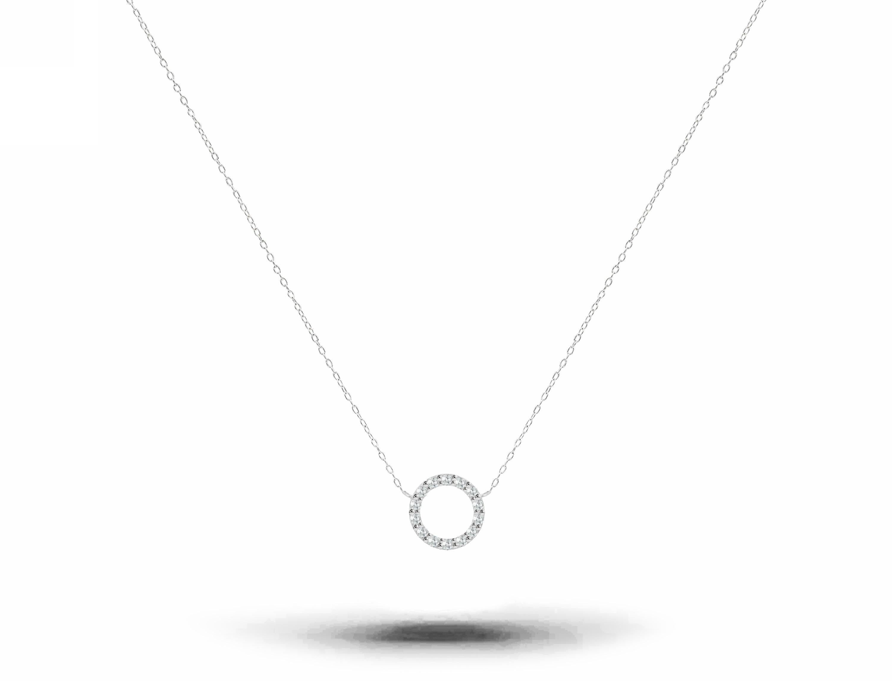 Round Cut 14k Gold Diamond Circle Necklace Layering Necklace For Sale