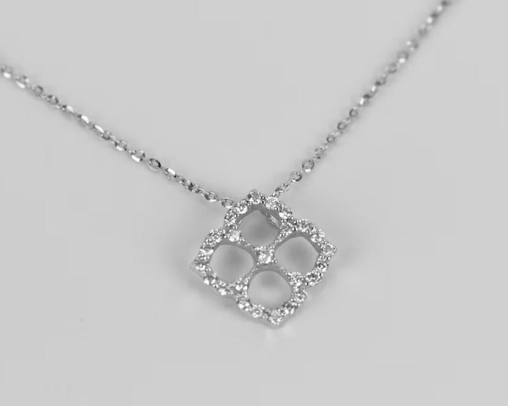 Modern 14k Gold Diamond Clover Necklace Simple Minimal Necklace For Sale