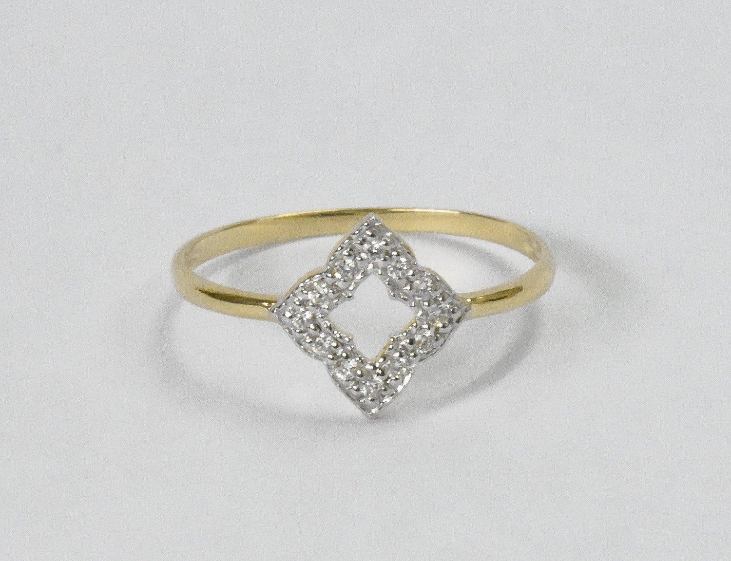 For Sale:  14k Gold Diamond Clover Ring Engagement Ring Stackable Diamond Ring 3