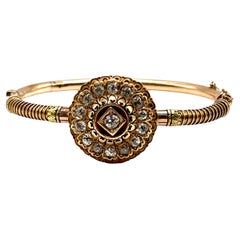 14K Gold Diamond Cluster Bangle Bracelet