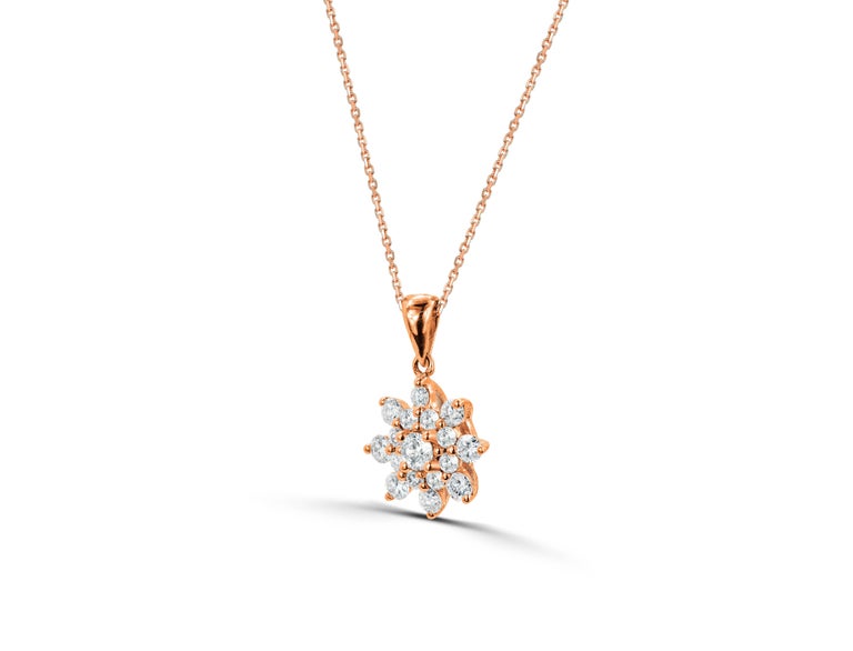 14k Gold Diamond Cluster Necklace Flower Cluster Necklace Minimalist
