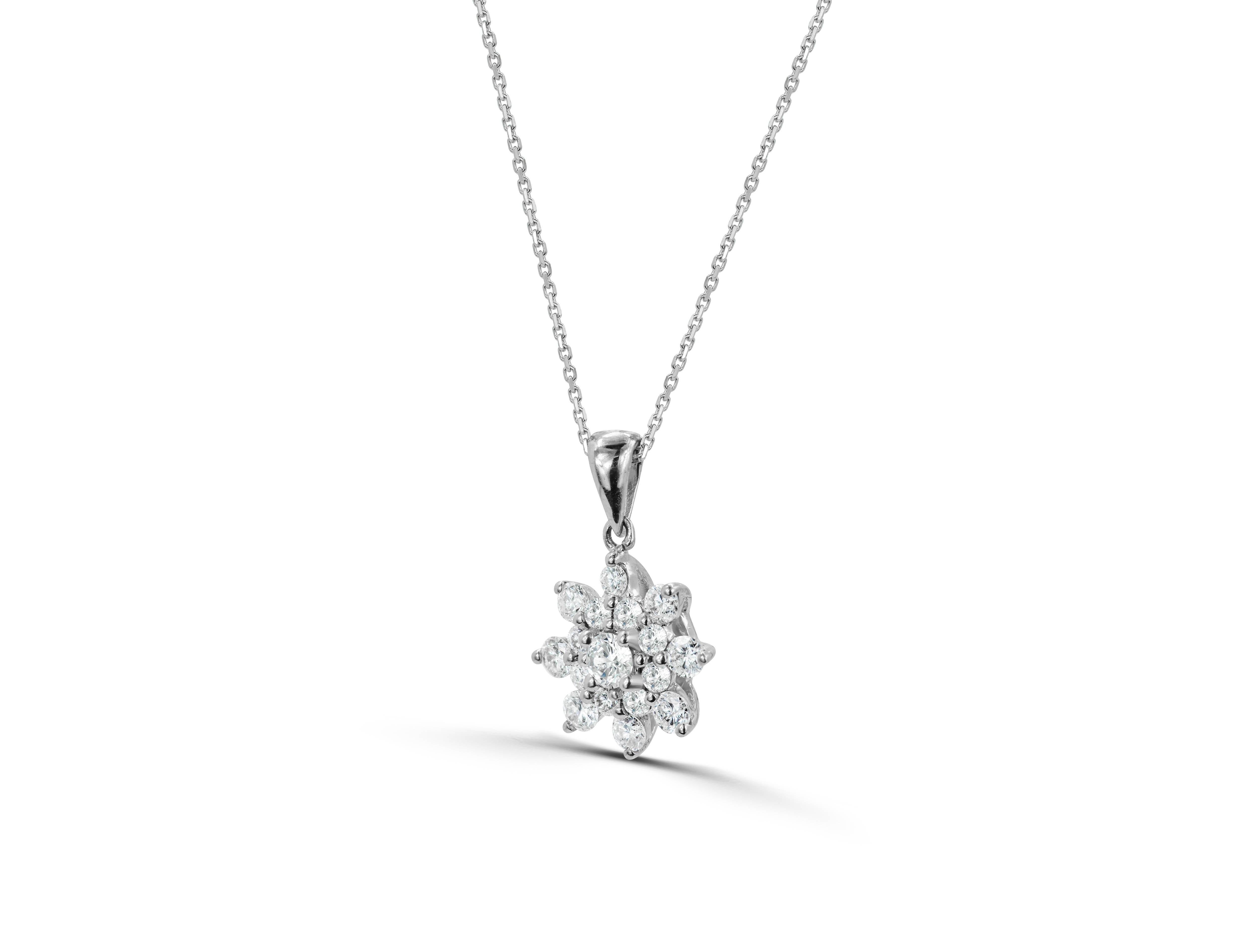 Modern 14k Gold Diamond Cluster Necklace Flower Cluster Necklace Minimalist Necklace For Sale