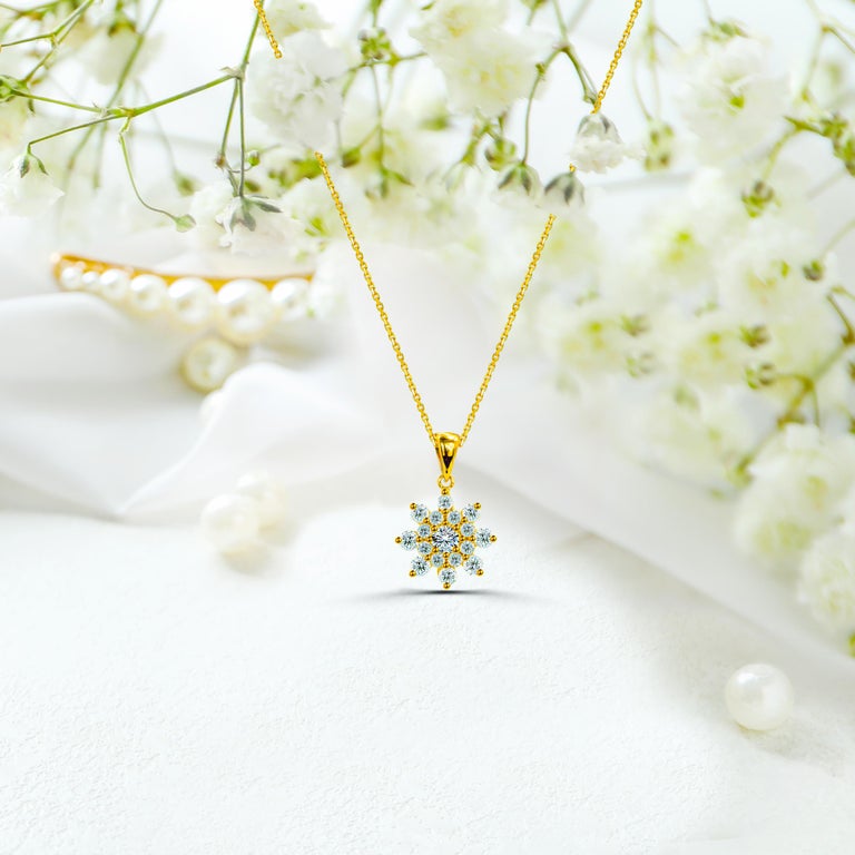 14k Gold Diamond Cluster Necklace Flower Cluster Necklace Minimalist