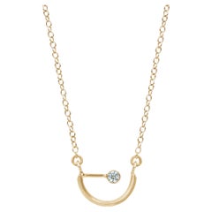 14K Gold Diamond Crescent Pendant Necklace