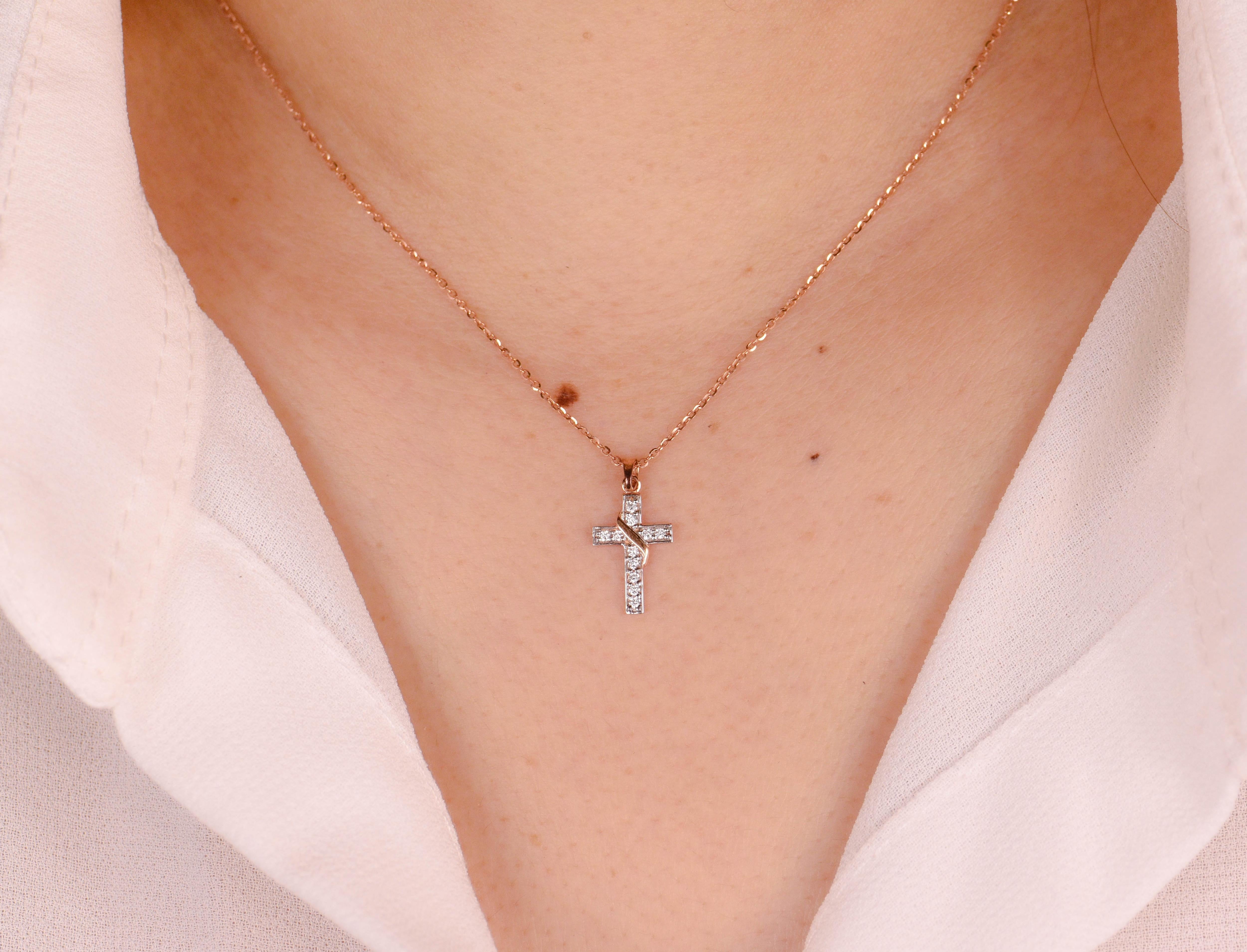 14k Gold Diamond Cross Necklace Baptism Confirmation Pendant For Sale 6