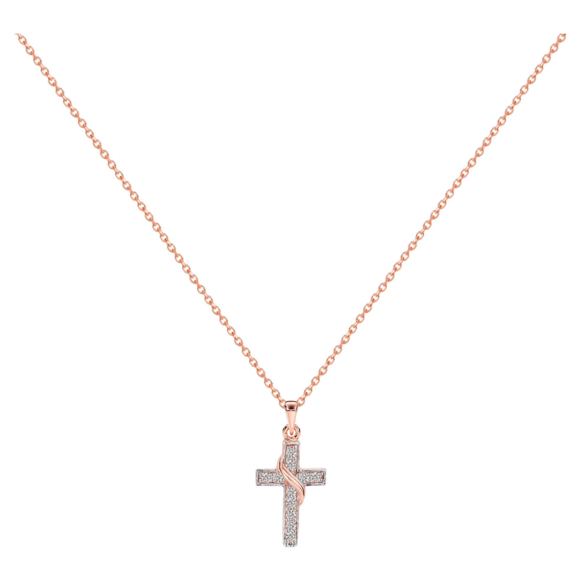 Collana con croce di diamanti in oro 14k Ciondolo per battesimo e cresima