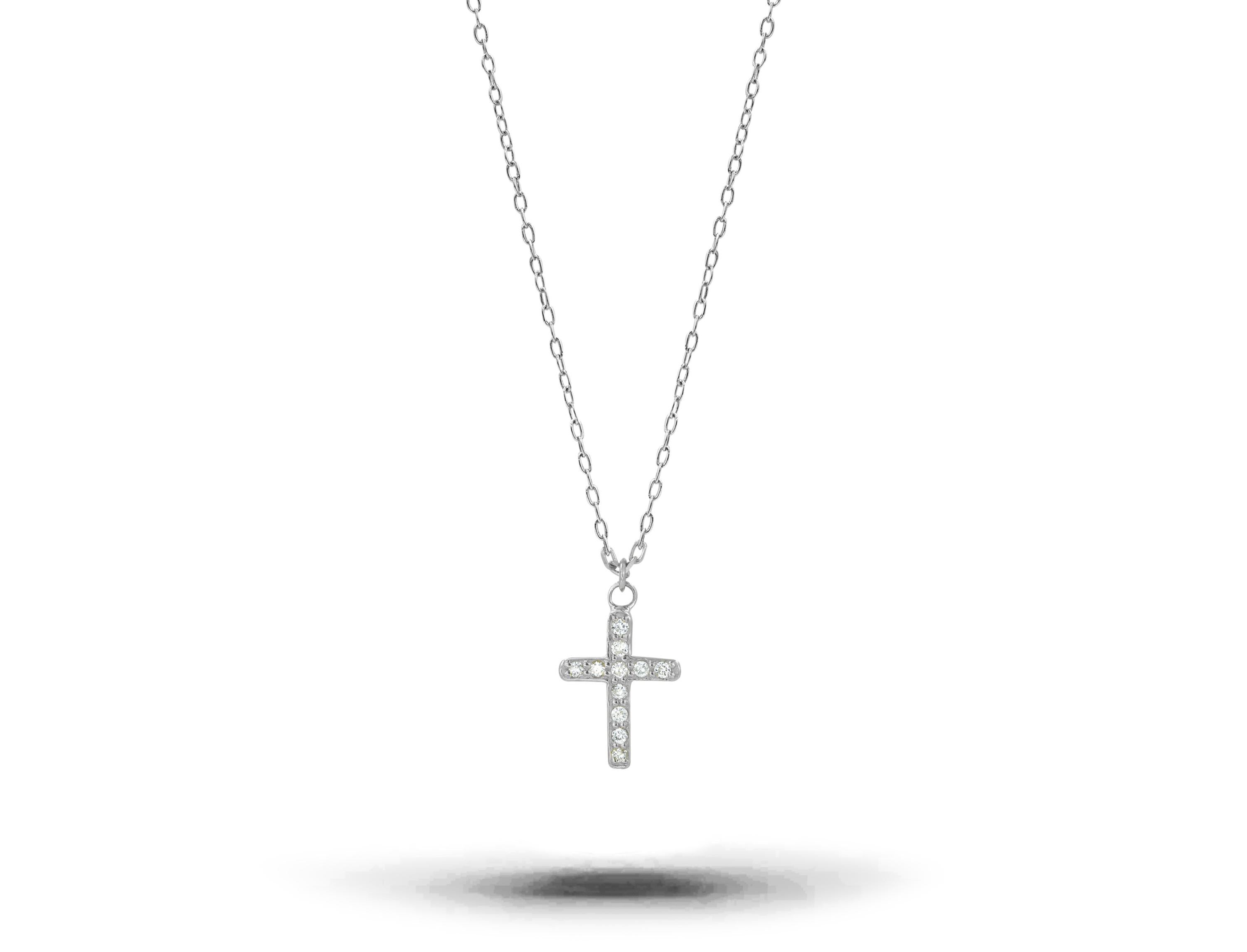 Modern 14k Gold Diamond Cross Necklace Cross Pendant Necklace For Sale