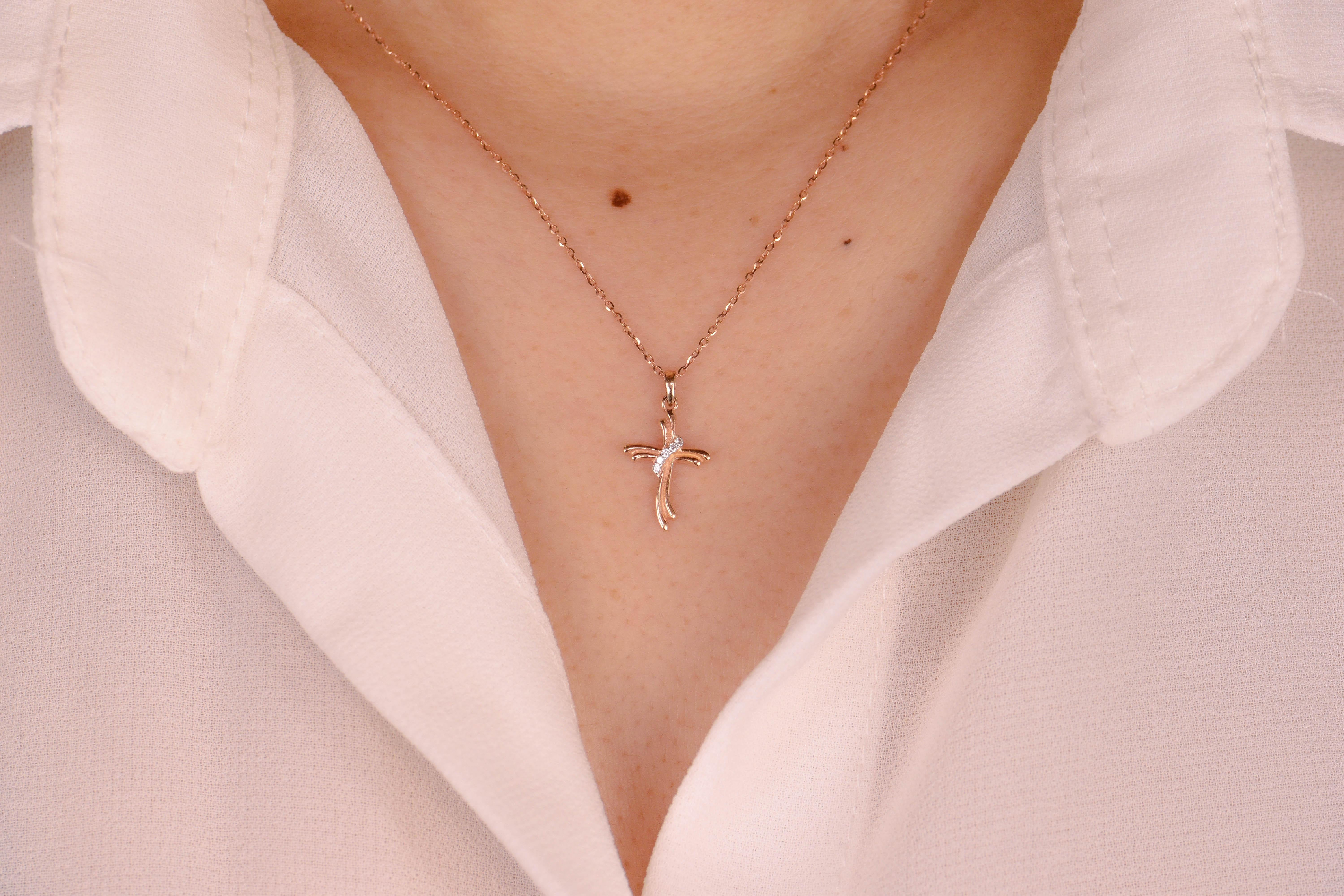 14k Gold Diamond Cross Necklace Diamond Cross Pendant Communion Gift For Sale 7